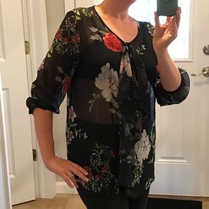 Sheer Black Floral Blouse by Sweet Pea NY & Co